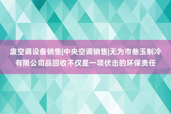废空调设备销售|中央空调销售|无为市叁玉制冷有限公司品回收不仅是一项伏击的环保责任